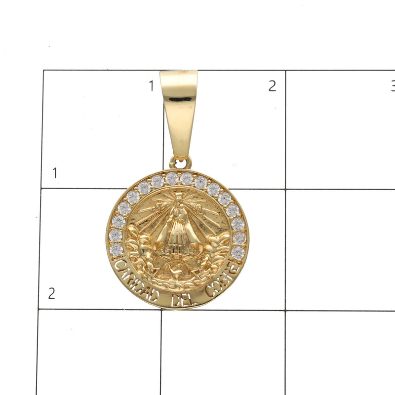 14K Gold & Cz Caridad Del Cobre Medal