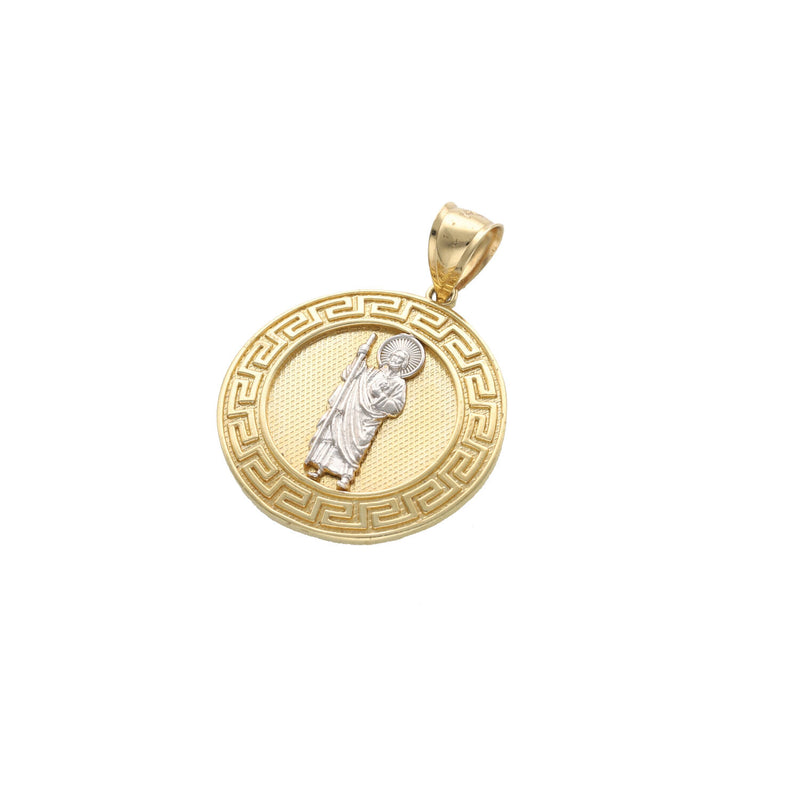 14 Karat Gold Two Tone Greek St Jude Medal
