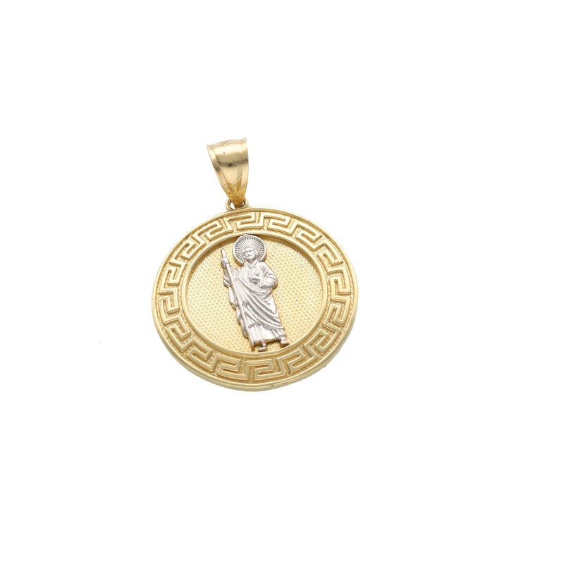 14 Karat Gold Two Tone Greek St Jude Medal