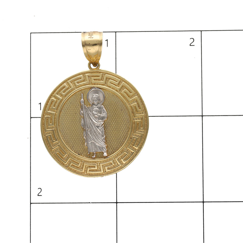 14 Karat Gold Two Tone Greek St Jude Medal