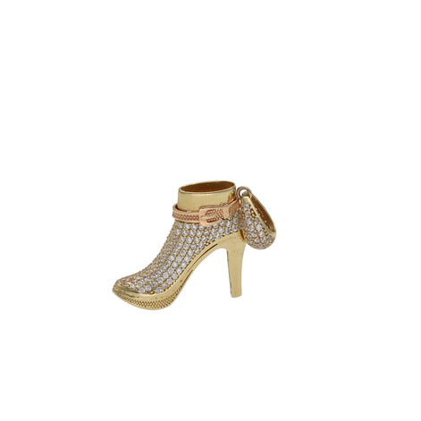 14 Karat Gold & Cz Two Tone High Heel Boot Charm