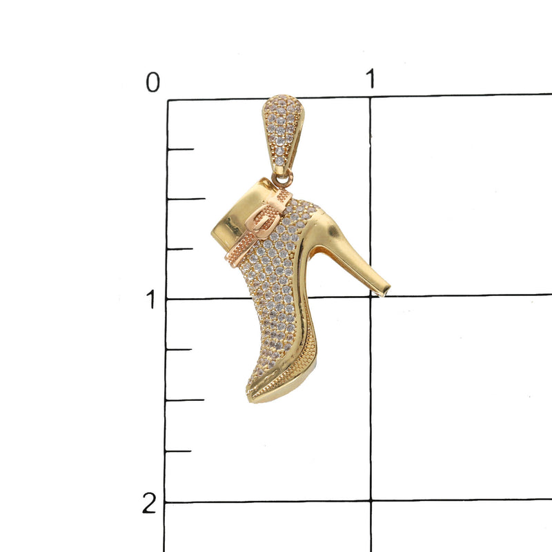 14 Karat Gold & Cz Two Tone High Heel Boot Charm