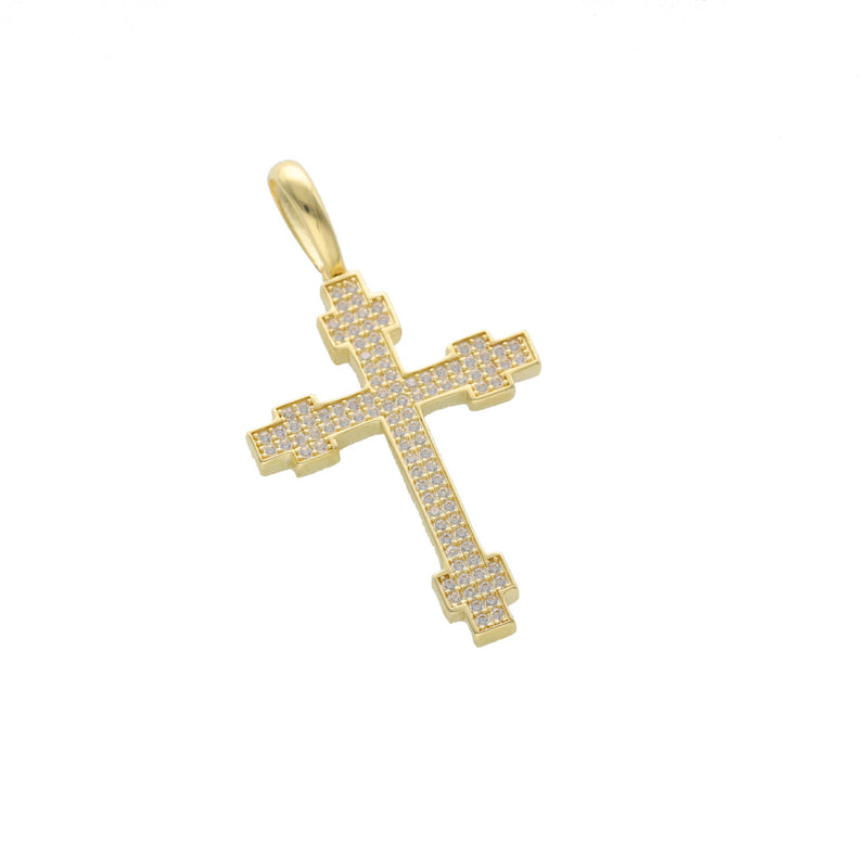 10K Yellow Gold Cross Pendant with CZ Stones ✨