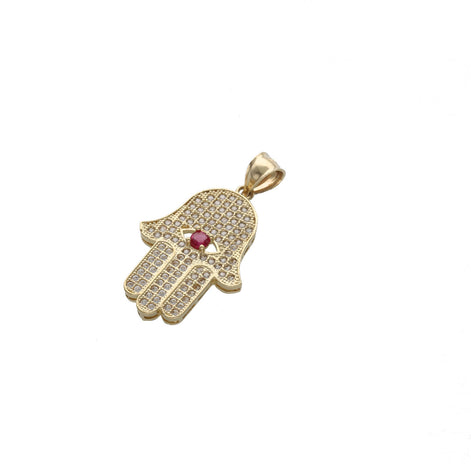 10K Gold Hamsa Red Eye Charm