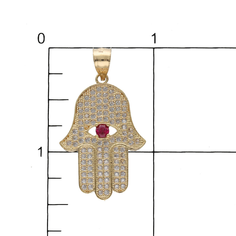 10K Gold Hamsa Red Eye Charm