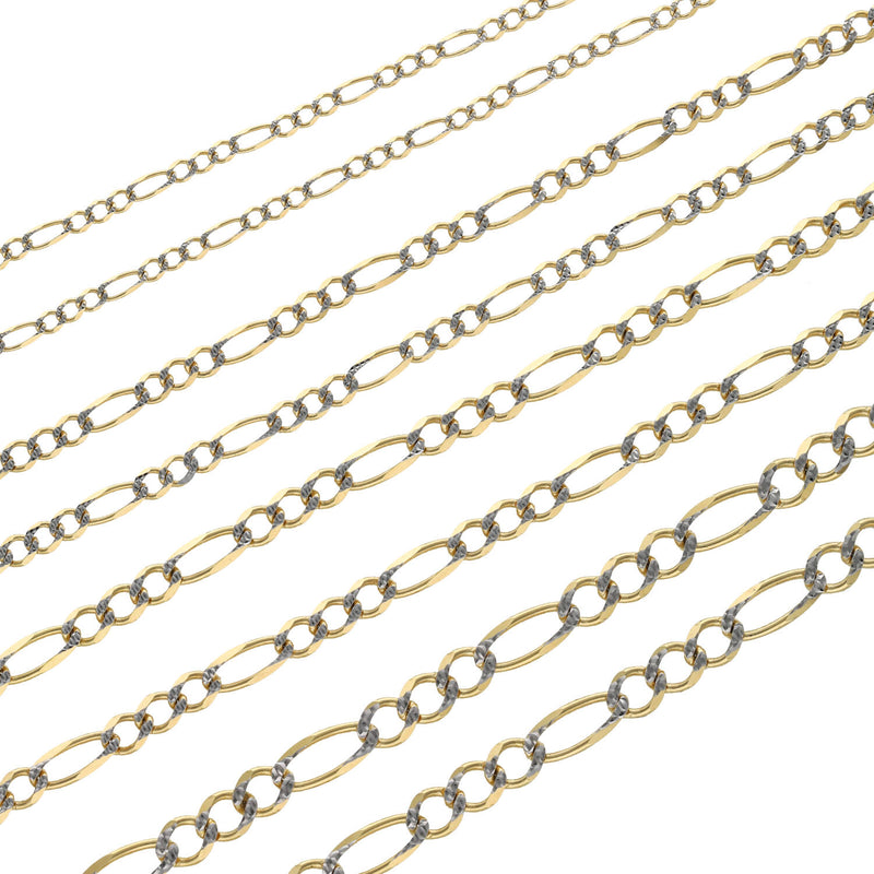 14 Karat Real Solid Two Tone Gold Figaro Chains