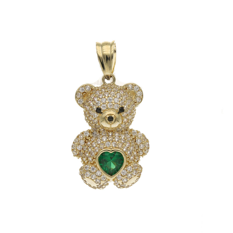 10K Gold & green CZ Teddy Bear Charm
