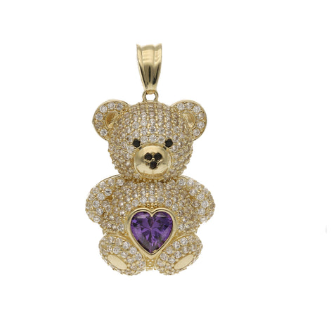 10 Karat Gold & Purple Heart CZ Teddy Bear Charm
