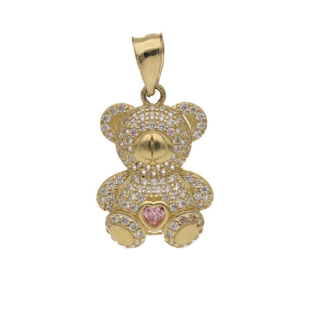 14 Karat Gold &  CZ Heart Teddy Bear Charm