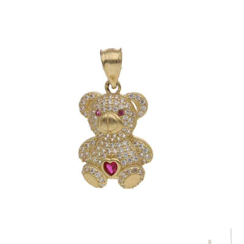 14 Karat Gold &  CZ Heart Teddy Bear Charm