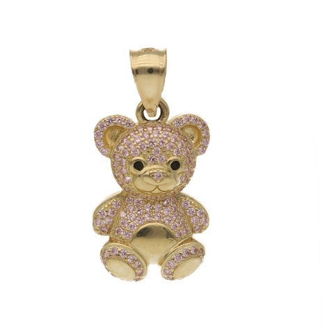 14 Karat Gold &  Pink CZ Teddy Bear Charm