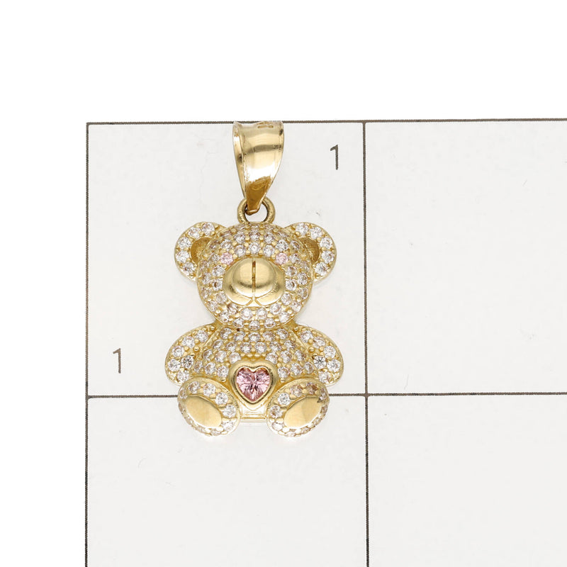 14 Karat Gold &  CZ Heart Teddy Bear Charm