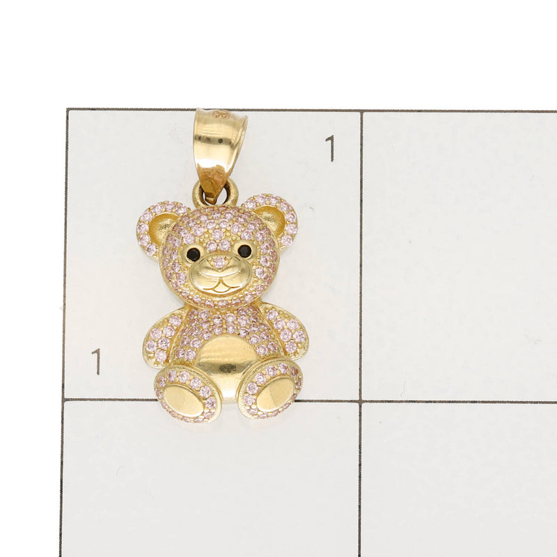 14 Karat Gold &  Pink CZ Teddy Bear Charm