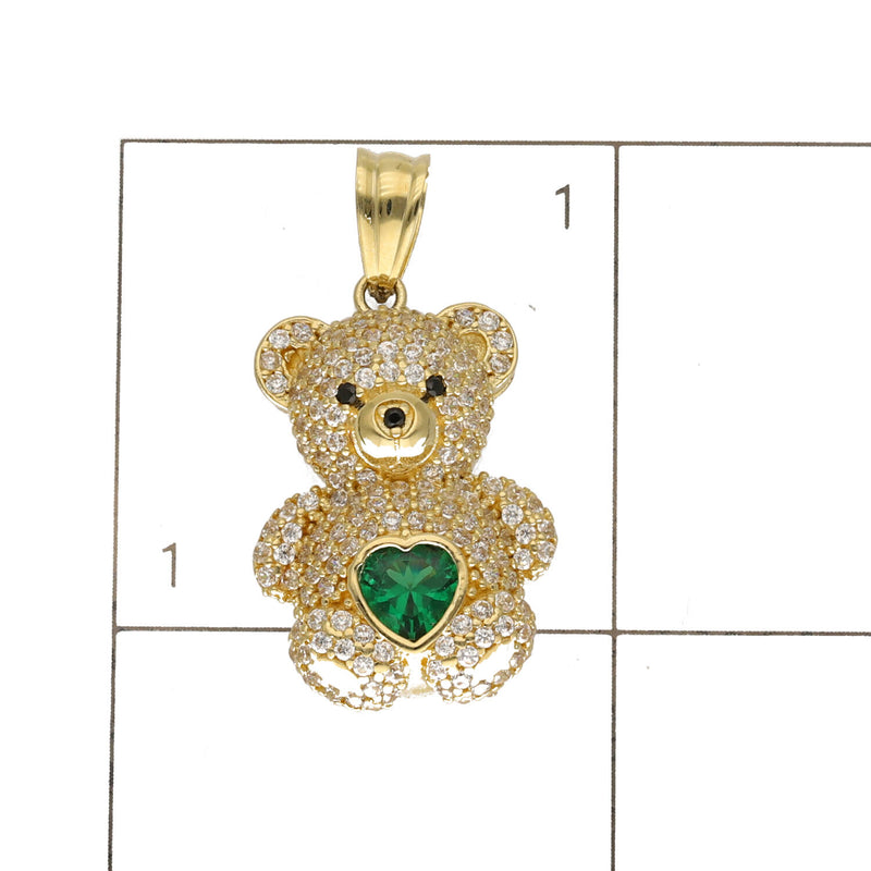10K Gold & green CZ Teddy Bear Charm