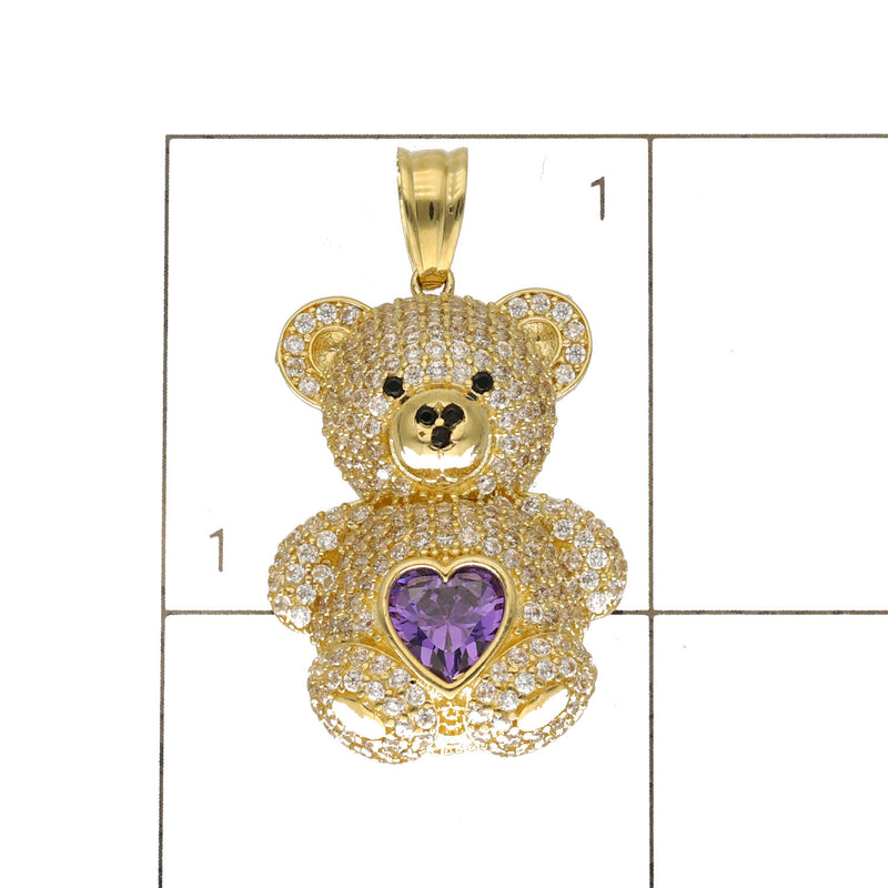 10 Karat Gold & Purple Heart CZ Teddy Bear Charm