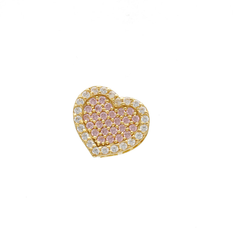 10K Gold & Cz Heart Pink Charm