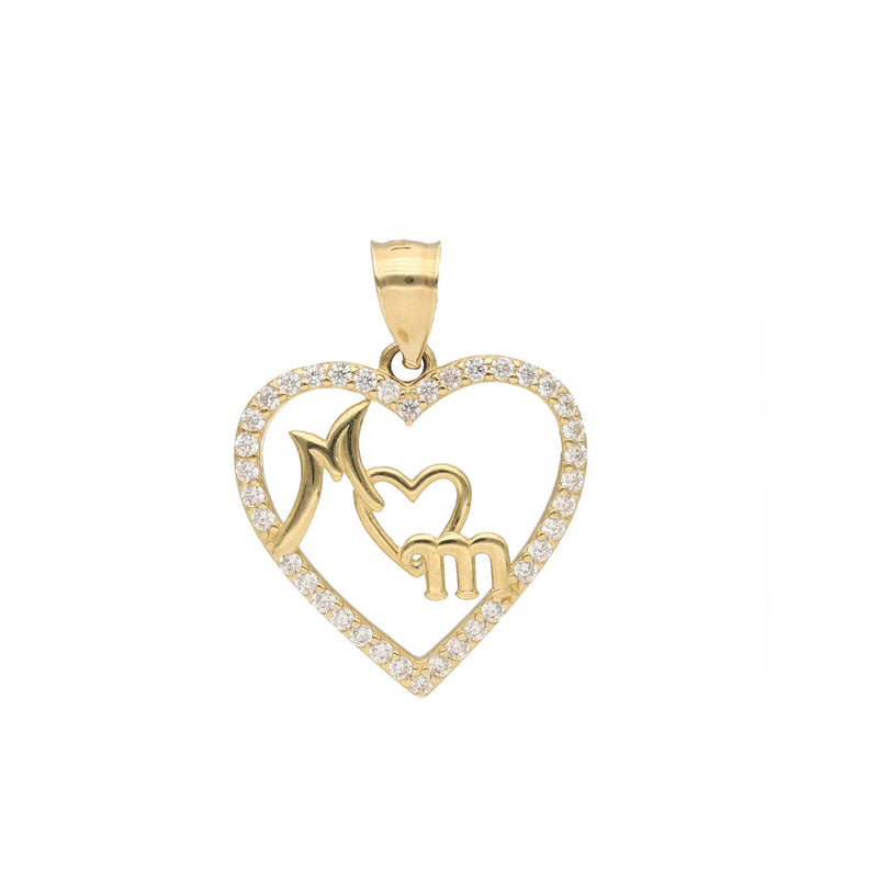 14K Gold & CZ Heart " MOM' Charm