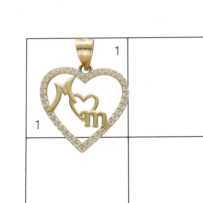 14K Gold & CZ Heart " MOM' Charm