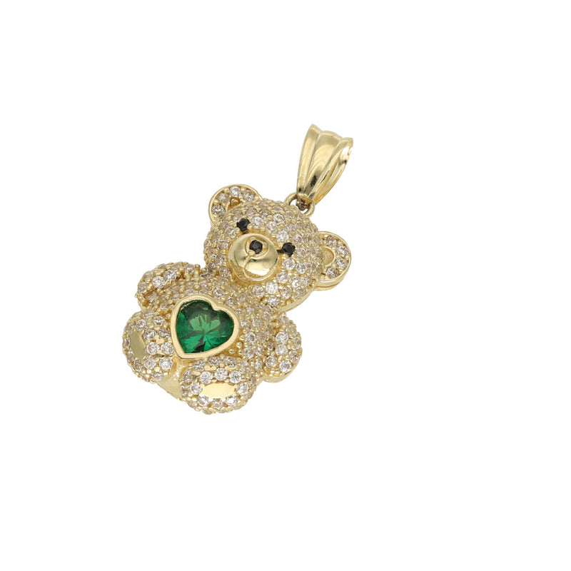 10K Gold & green CZ Teddy Bear Charm