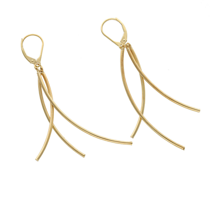 14 Karat Gold Dangle Three Droops Pendants Earrings