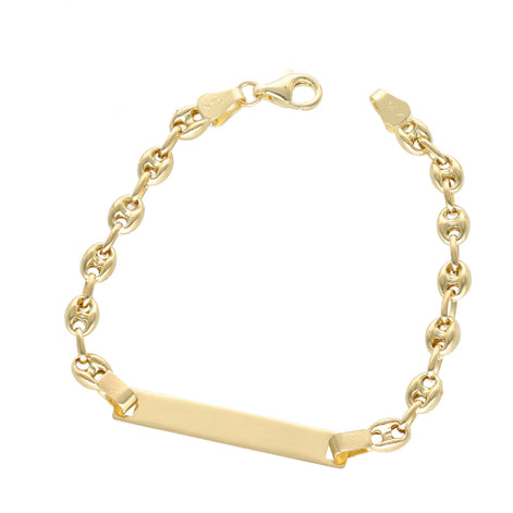 14 Karat Gold Puff Mariner ID Bracelet 4.4x6