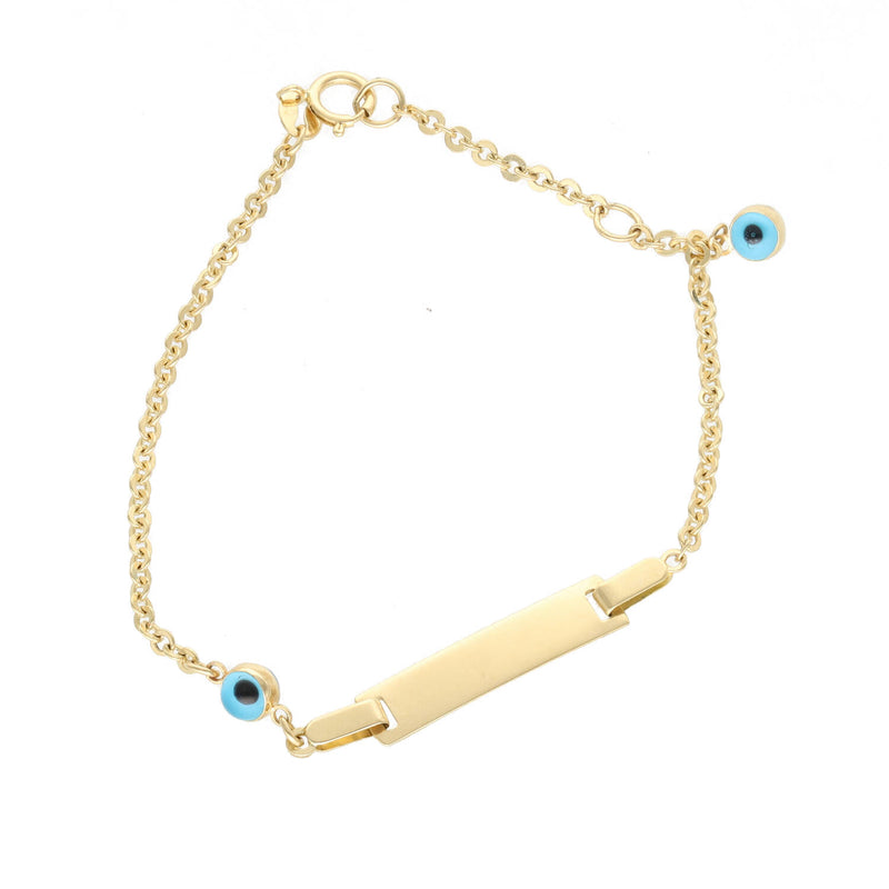 14K Gold Rolo Evil Eye Baby ID Bracelet - Children's Protection Jewelry