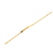 A 10 karat solid gold mariner ID bracelet with a length of 6 inches and a thickness of 3.5mm with lobster lock in a white backghround.