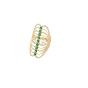 14K yellow gold filigree ring with emerald green zirconium stones and clear zircon accents - vintage statement ring by VEKA JEWELRY