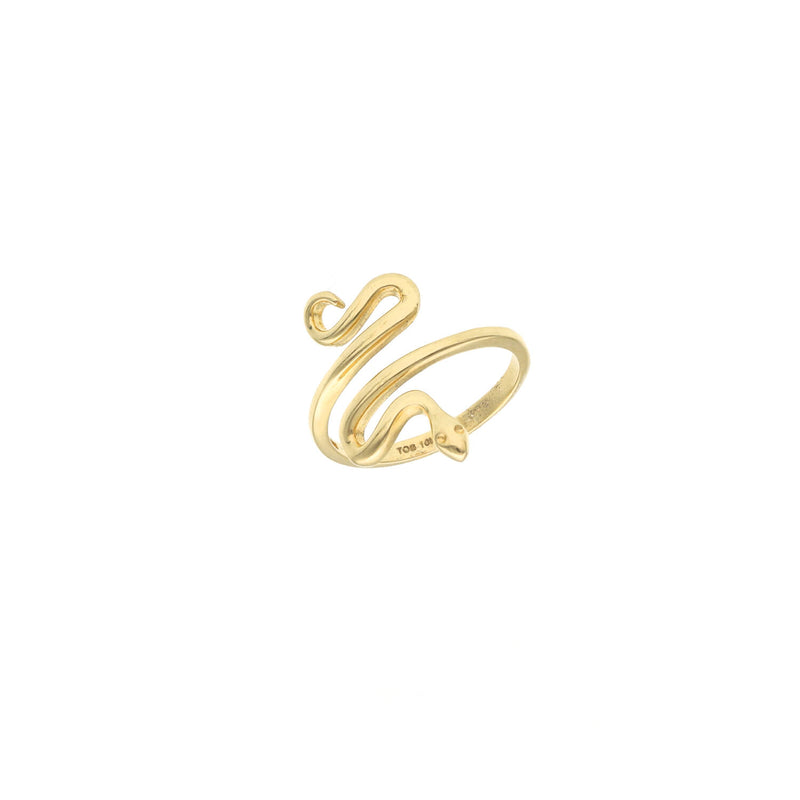 A striking 10 karat Yellow Gold Ring featuring an intricately designed coiled snake, set against a white background.