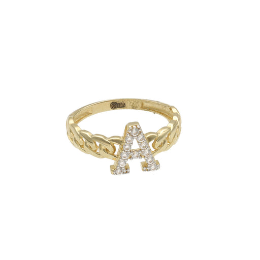 10K gold Cuban initial ring with letter A and CZ stones - Veka Jewelry