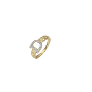 10K gold Cuban initial ring with letter D with clear stones - Veka Jewelry