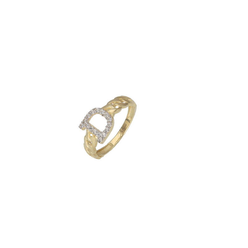 10K gold Cuban initial ring with letter D with clear stones - Veka Jewelry