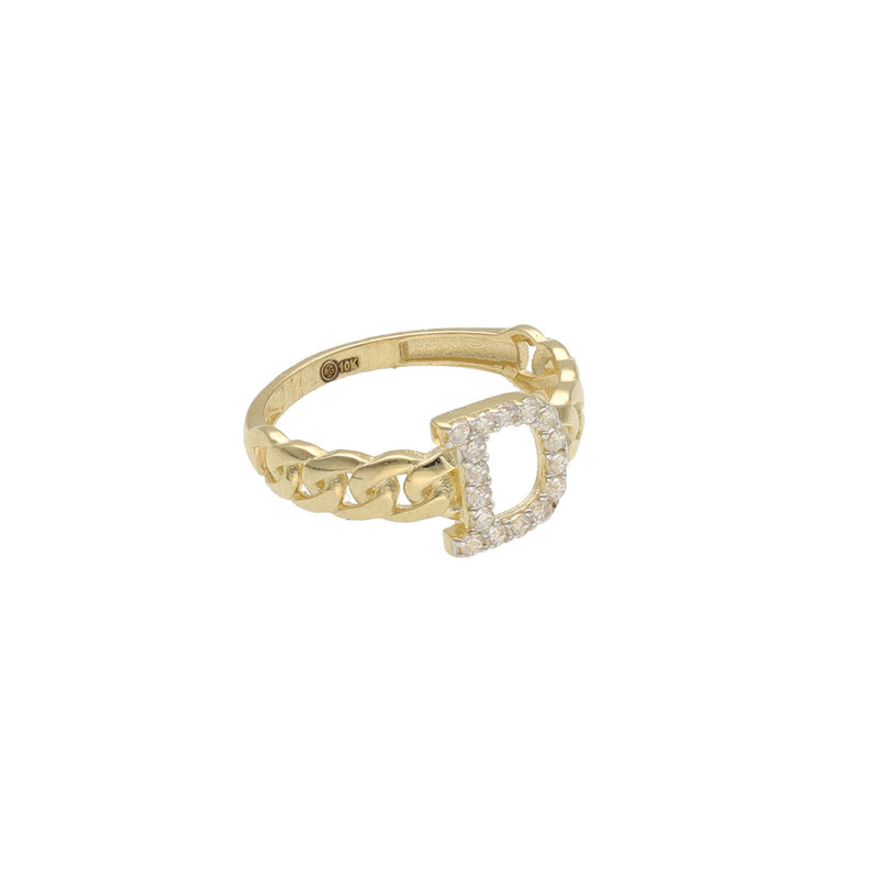 10K gold Cuban initial ring with letter D and CZ stones - Veka Jewelry