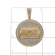 Diamond Last Supper medallion 10K solid gold front angle on a ruled grid as a size reference - religious jewelry