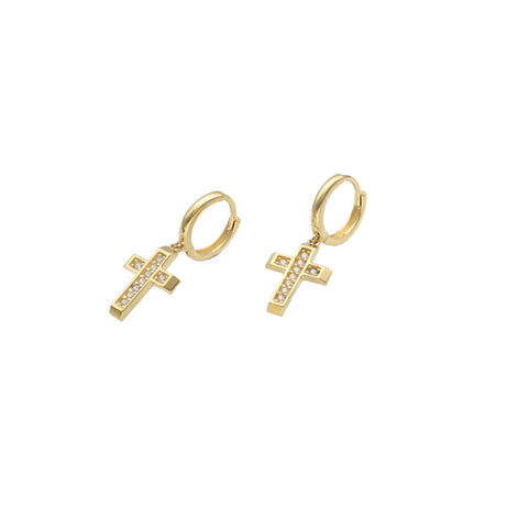 14 karat Gold & CZ Cross Huggies Earrings