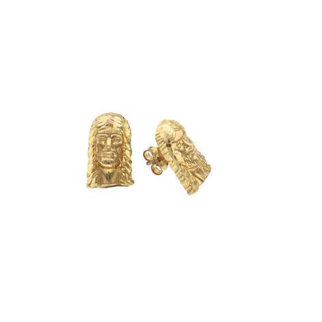 Gold Jesus Face Stud Earrings