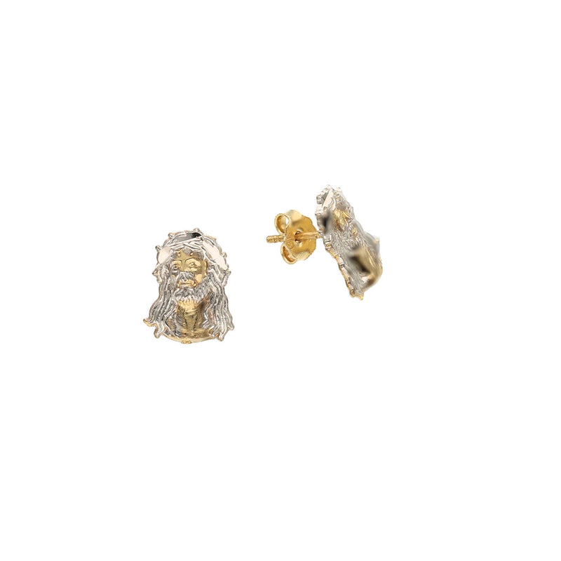 14 karat Gold Jesus Face Two Tone Stud Earrings