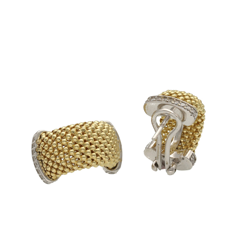 14 Karat Gold Cz Two Tone Popcorn Earrings W:10.9