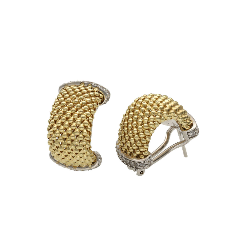 14 Karat Gold Cz Two Tone Popcorn Earrings W:10.9