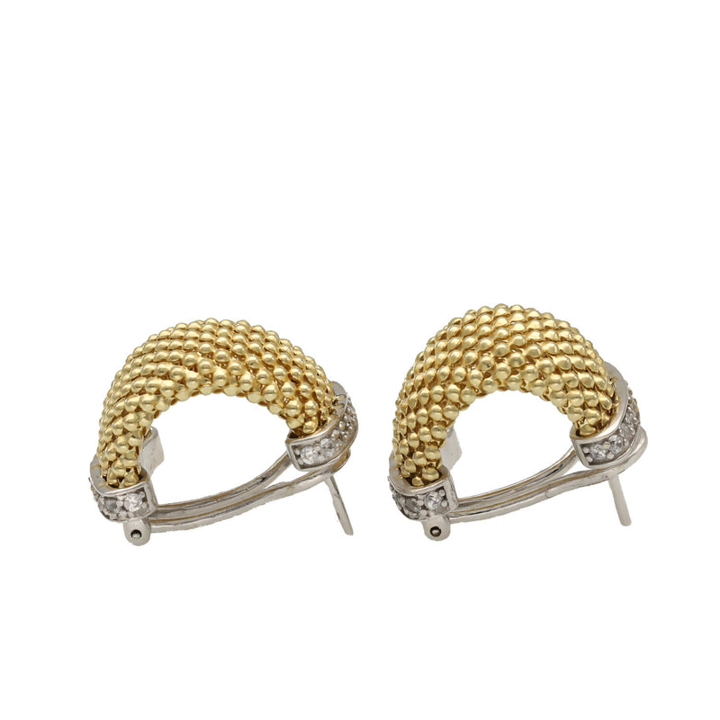 14 Karat Gold Cz Two Tone Popcorn Earrings W:10.9