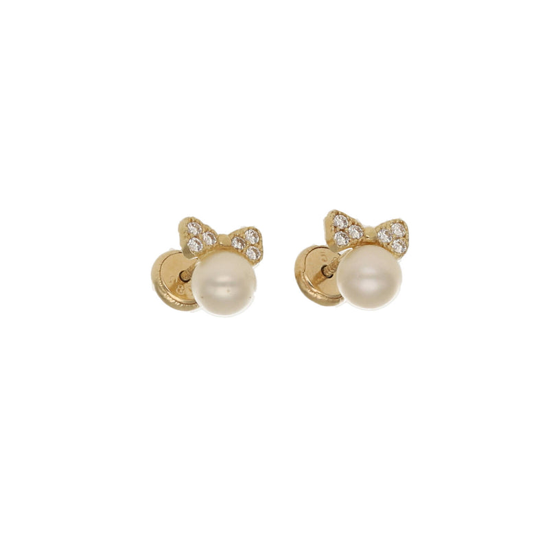 14 karat Gold Pearl Bun Stud Earrings W:0.84
