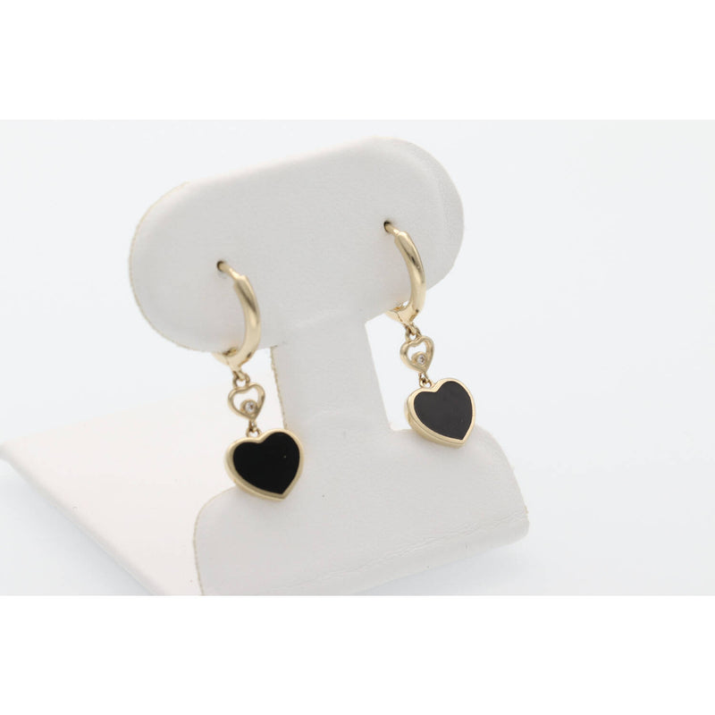14 Karat Gold & Onyx Heart Hoops Earrings