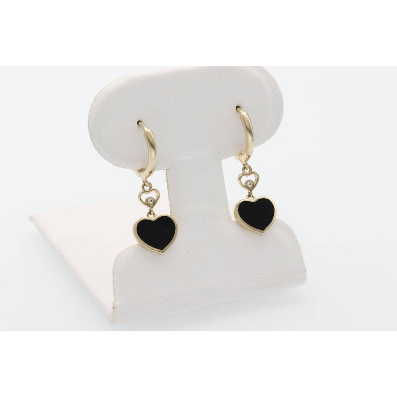 14 Karat Gold & Onyx Heart Hoops Earrings