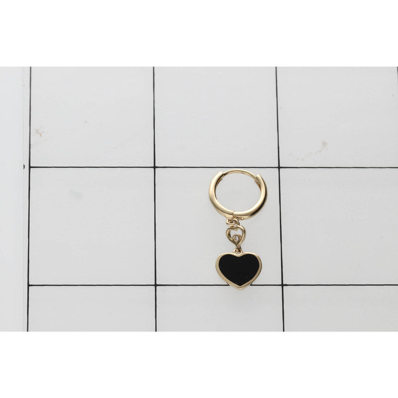 14 Karat Gold & Onyx Heart Hoops Earrings