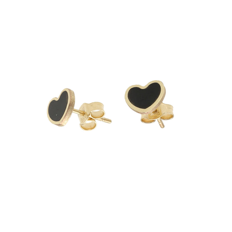 14 Karat Gold & Onyx Heart Stud Earrings