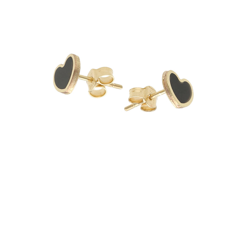 14 Karat Gold & Onyx Heart Stud Earrings