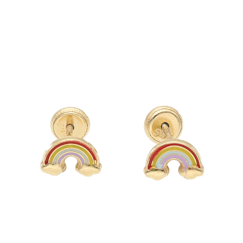14 Karat Gold Cloud Rainbow Screw Back Earrings