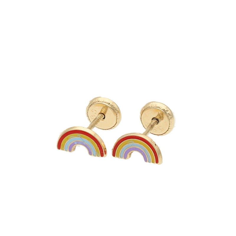 14 Karat Gold Rainbow Screw Back Earrings