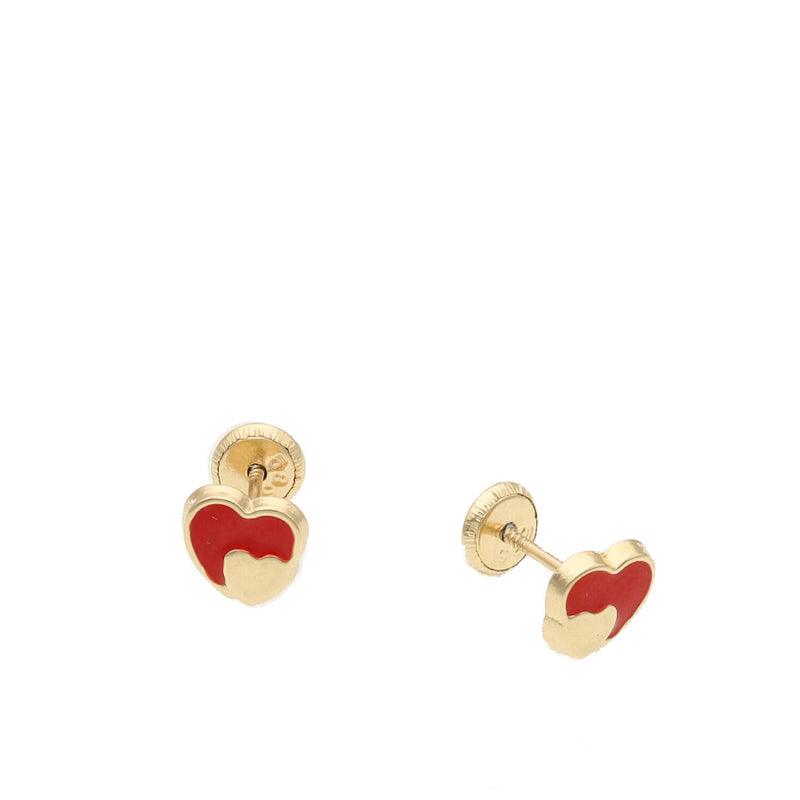 14 Karat Gold Red Heart Screw back Earrings