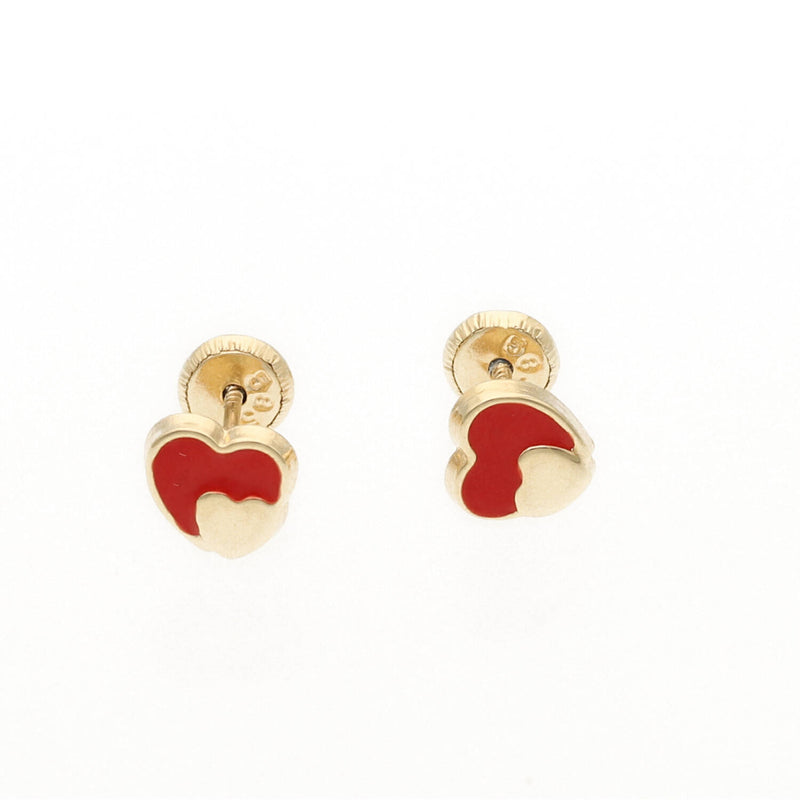 14 Karat Gold Red Heart Screw back Earrings